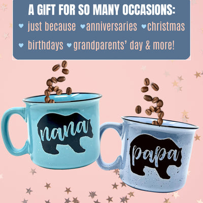 Nana Bear Cute Coffee Mug for Grandma, Grandmother - Grandma Gifts, Mother's Day, Christmas, Birthday (Nana Bear Teal and Papa Bear Light Blue Gift Set)