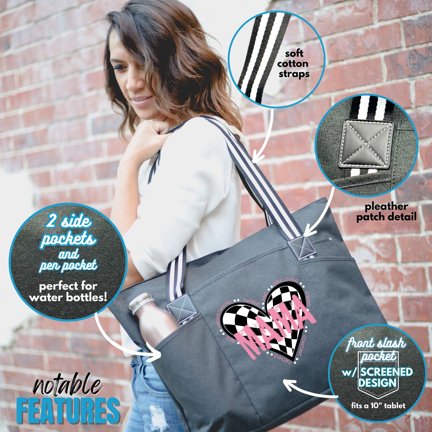 Mama Pink Checkered Heart Tessa Black Bag for Mom