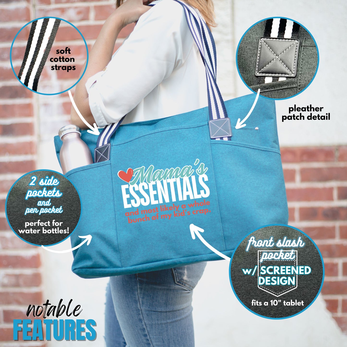 Mama's Essentials Tessa Teal Tote Bag