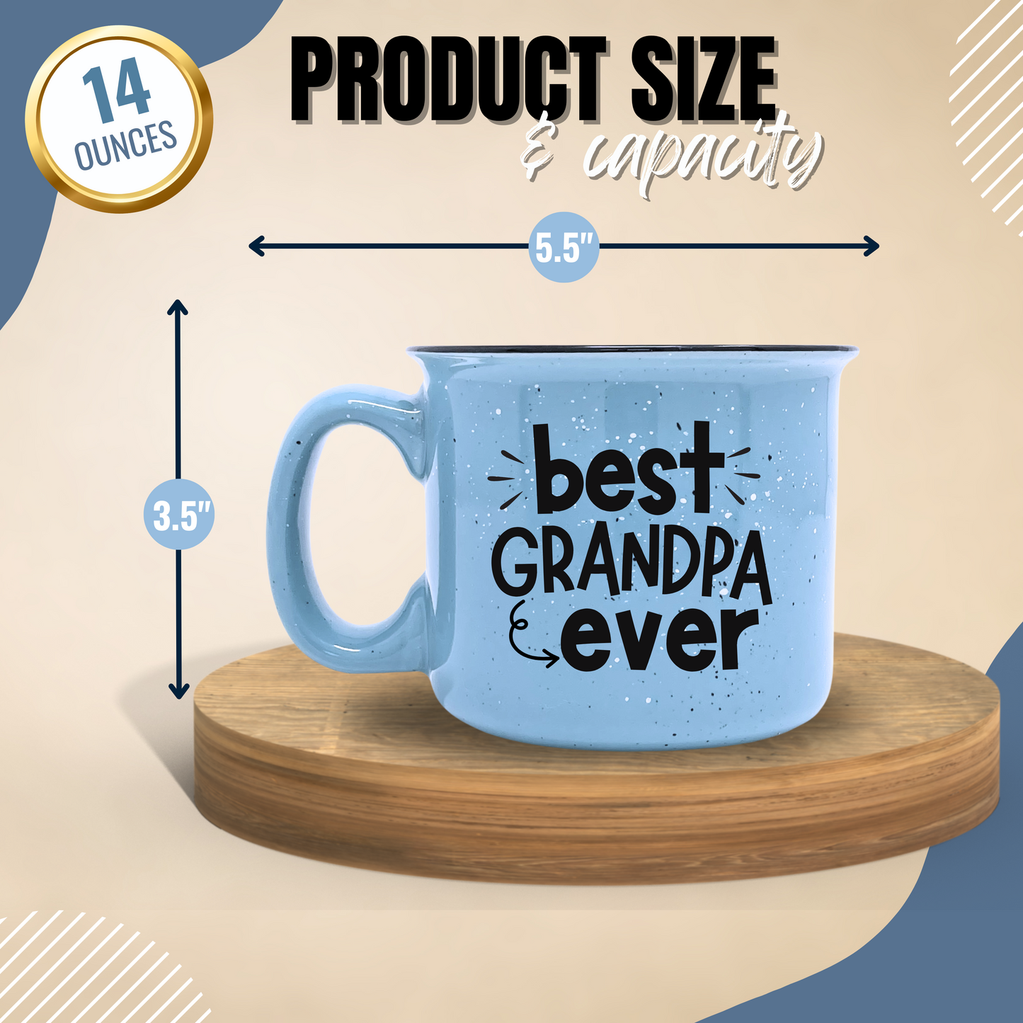 Papa Bear Coffee Mug for Dad, Father, Grandpa, Husband - Unique Fun Gifts for Men, Father's Day, Christmas (Best Grandpa Ever Blue)