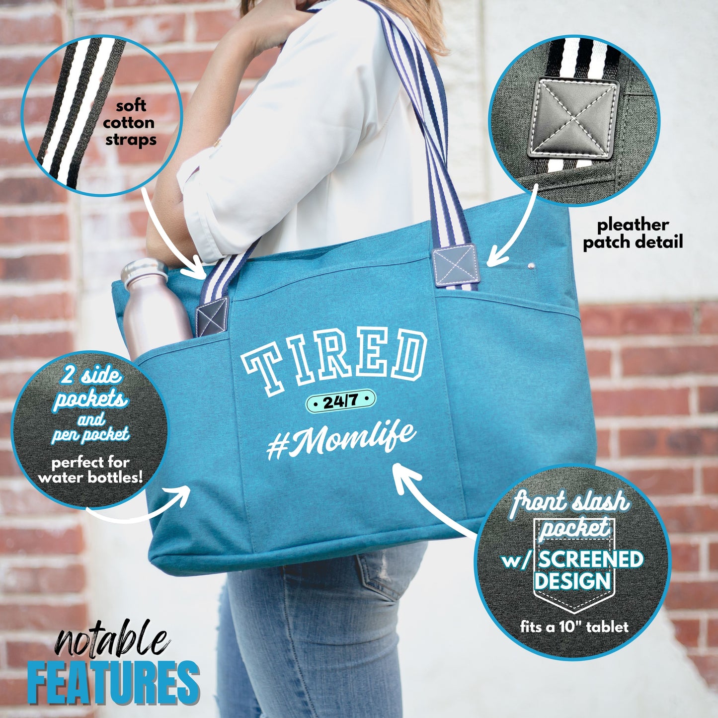 Tired 24/7 #MomLife Teal Tessa Tote Bag