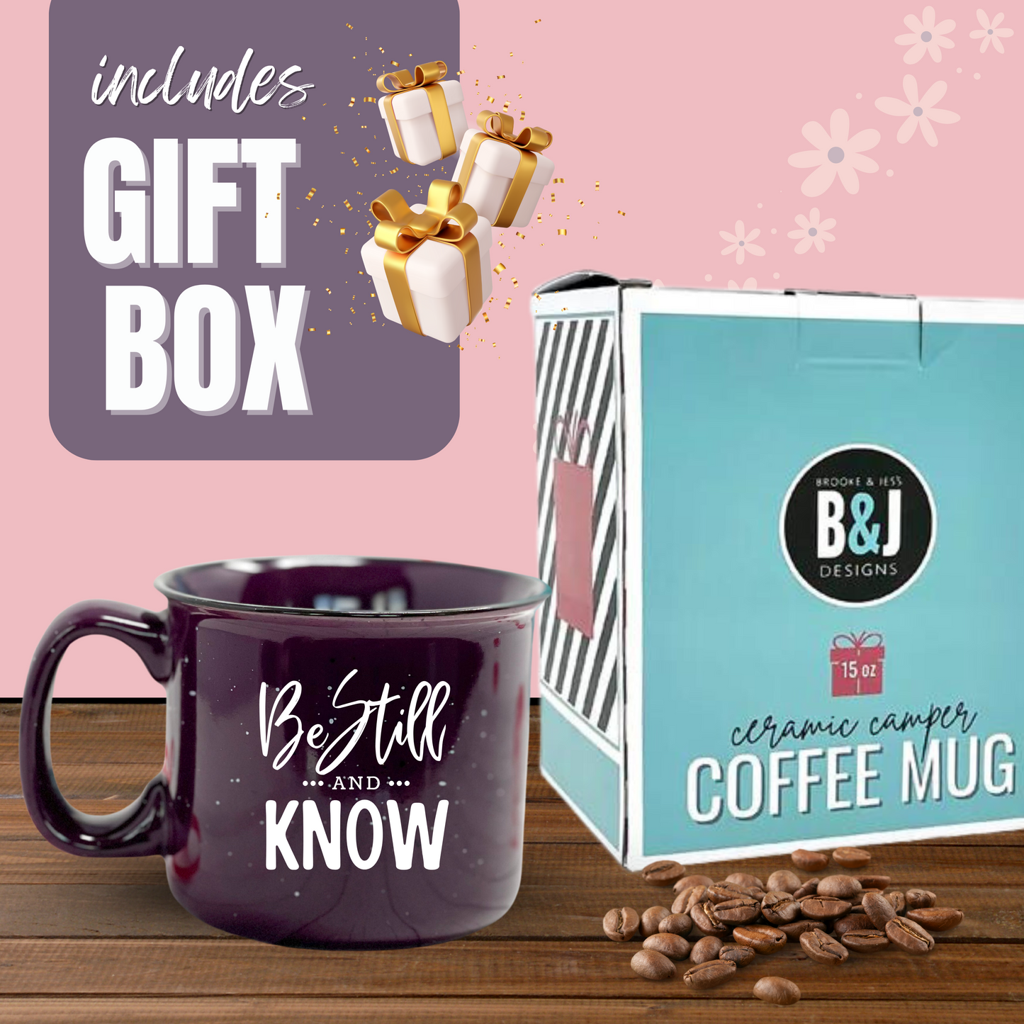 Cute Inspirational Motivational Coffee Mugs for Women - Unique Fun Gifts for Her, Wife, Friend, Mom, Sister, Teacher, Coworkers - Coffee Cups & Mugs with Quotes (Be Still and Know Plum)