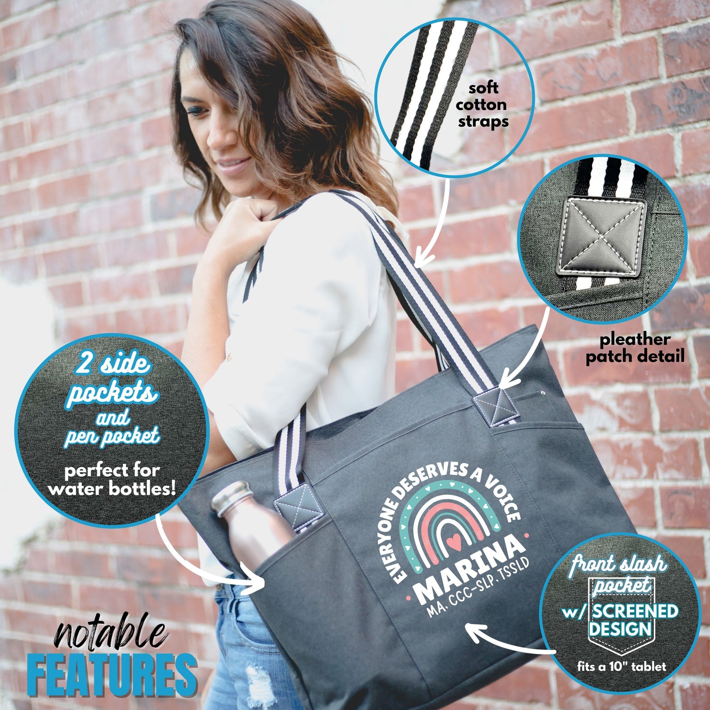 Custom-Designed & Personalized BLACK Tessa Tote Bag with Multiple Zippers and Compartments (Copy) (Copy)