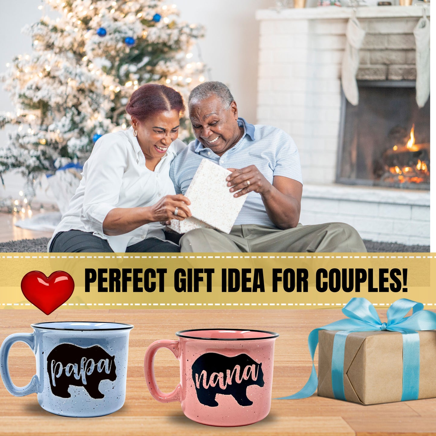 Nana Bear Cute Coffee Mug for Grandma, Grandmother - Grandma Gifts, Mother's Day, Christmas, Birthday (Nana Bear Coral and Papa Bear Dark Blue Gift Set)