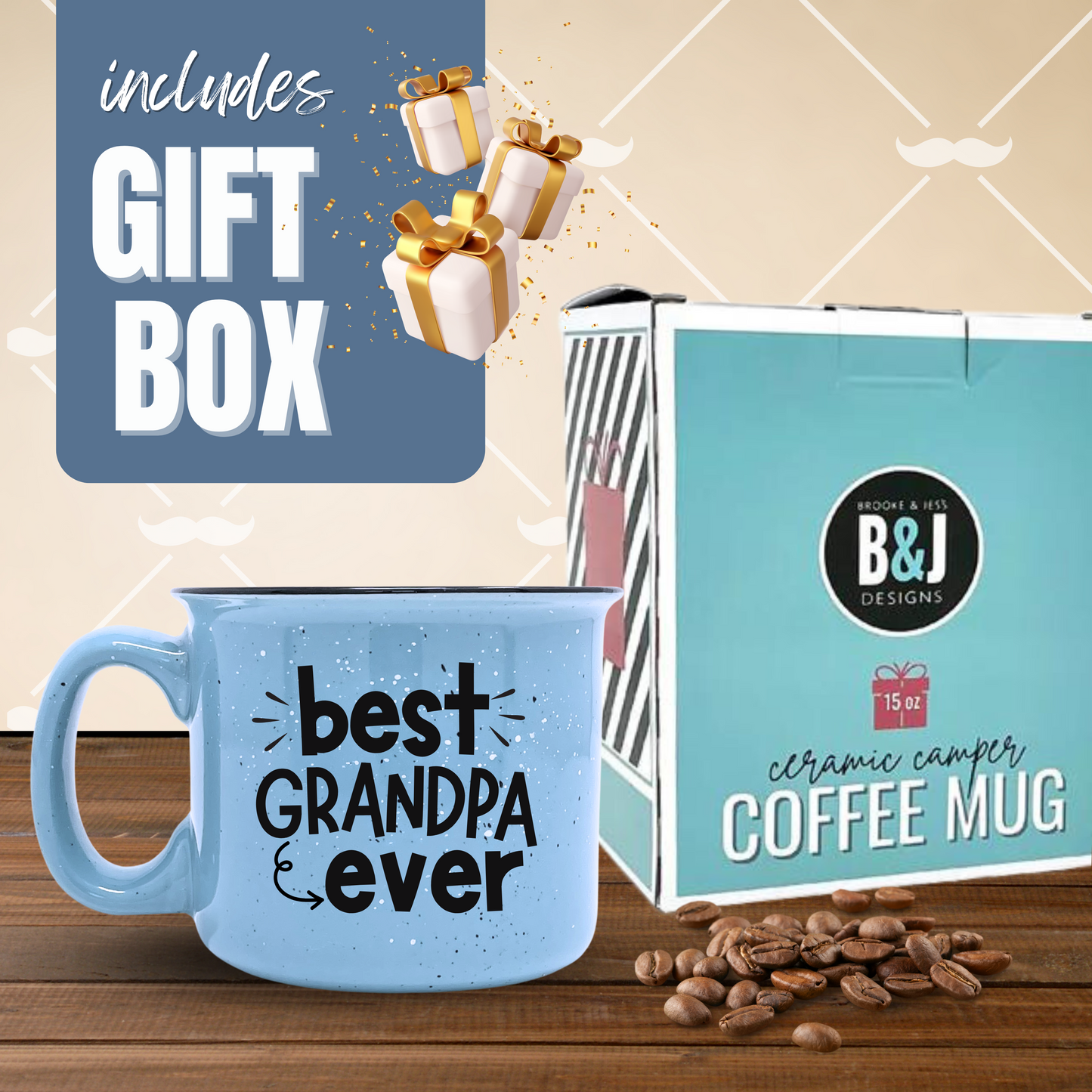 Papa Bear Coffee Mug for Dad, Father, Grandpa, Husband - Unique Fun Gifts for Men, Father's Day, Christmas (Best Grandpa Ever Blue)
