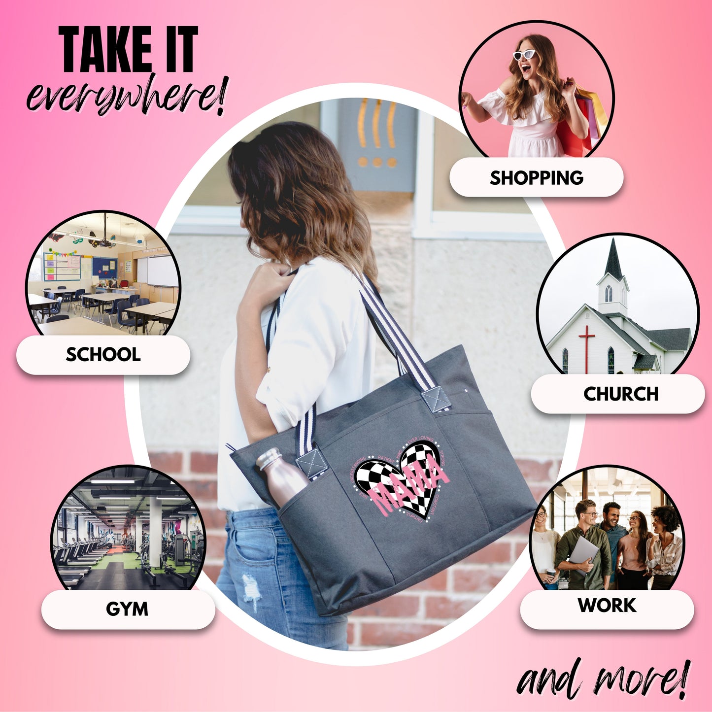 Mama Pink Checkered Heart Tessa Black Bag for Mom