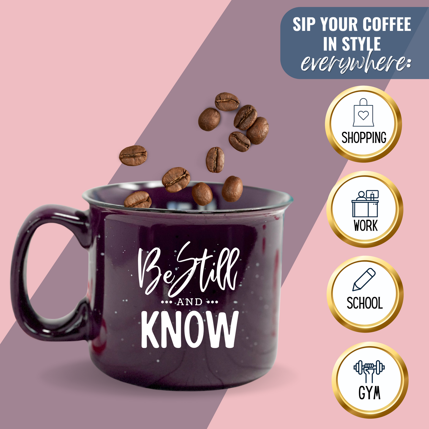Cute Inspirational Motivational Coffee Mugs for Women - Unique Fun Gifts for Her, Wife, Friend, Mom, Sister, Teacher, Coworkers - Coffee Cups & Mugs with Quotes (Be Still and Know Plum)