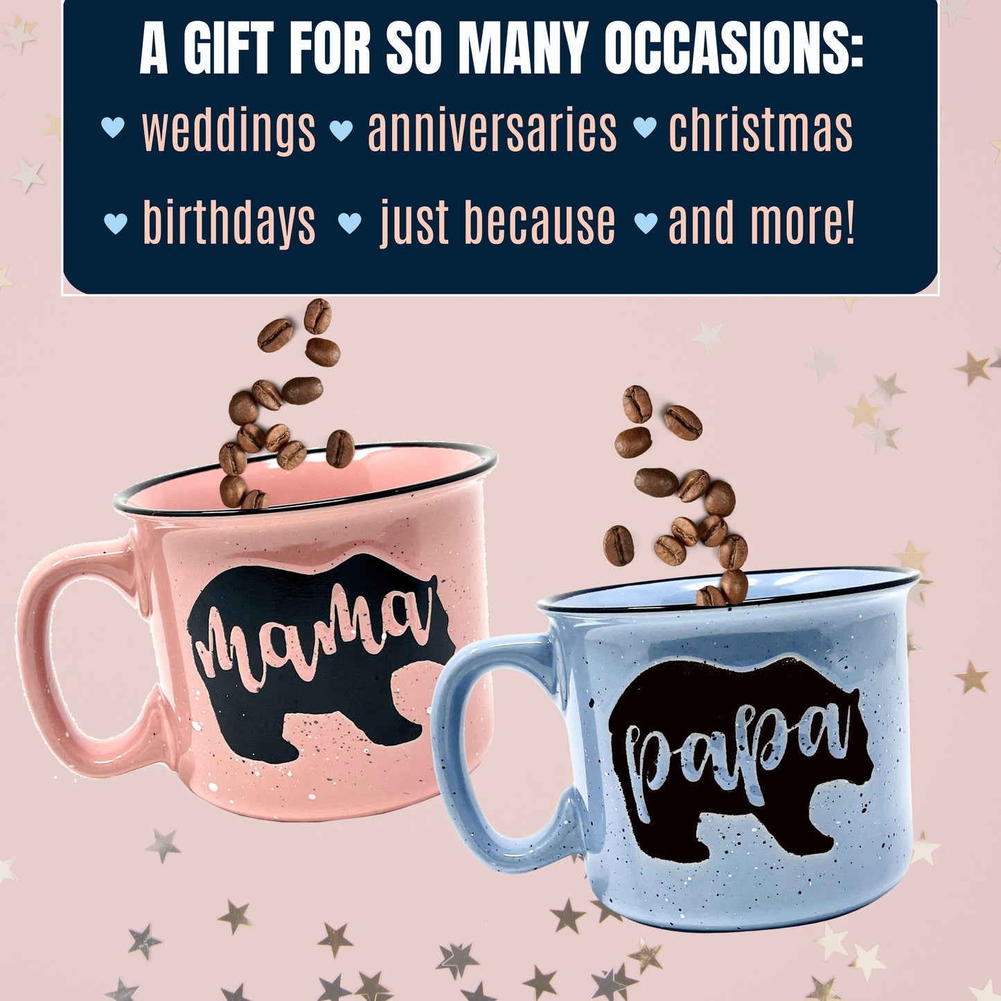 Mama Bear Coffee Mug for Mom, Mother, Wife - Cute Coffee Cups for Women - Unique Fun Gifts for Her, Mother's Day, Christmas (Mama Bear Coral and Papa Bear Light Blue Gift Set)