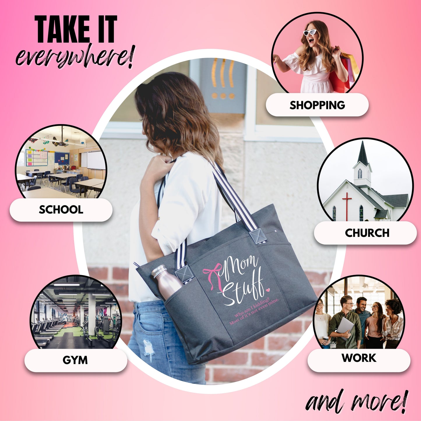 Mom Stuff Black Tessa Tote Bag for Mama