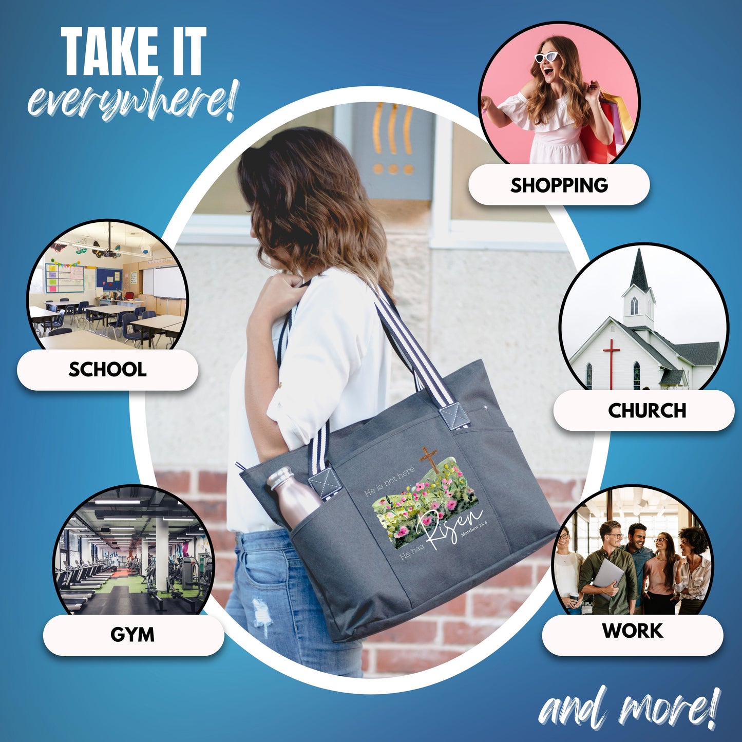 He has Risen Tote Bag With Pockets and Zippers