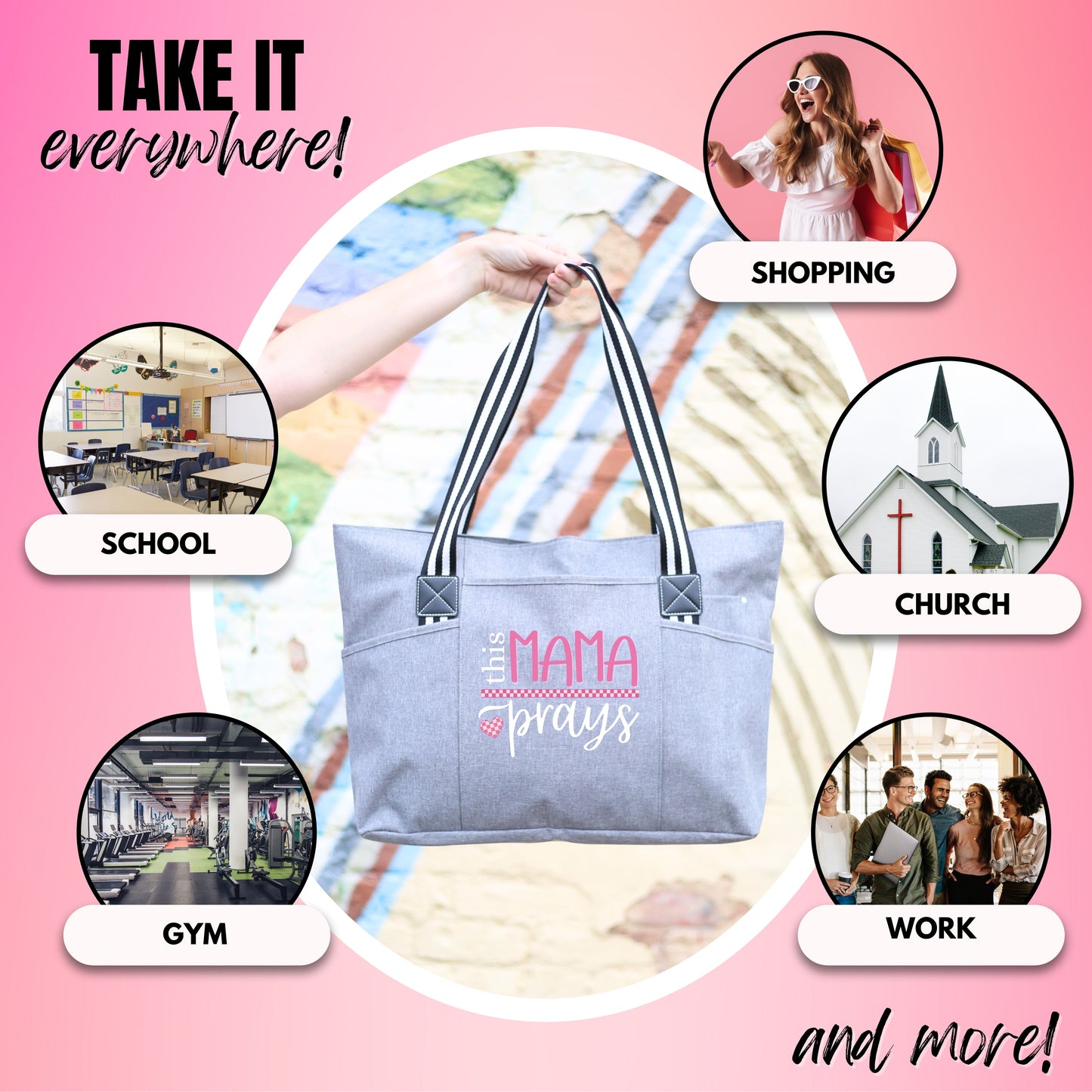 This Mama Prays Gray Tessa Tote