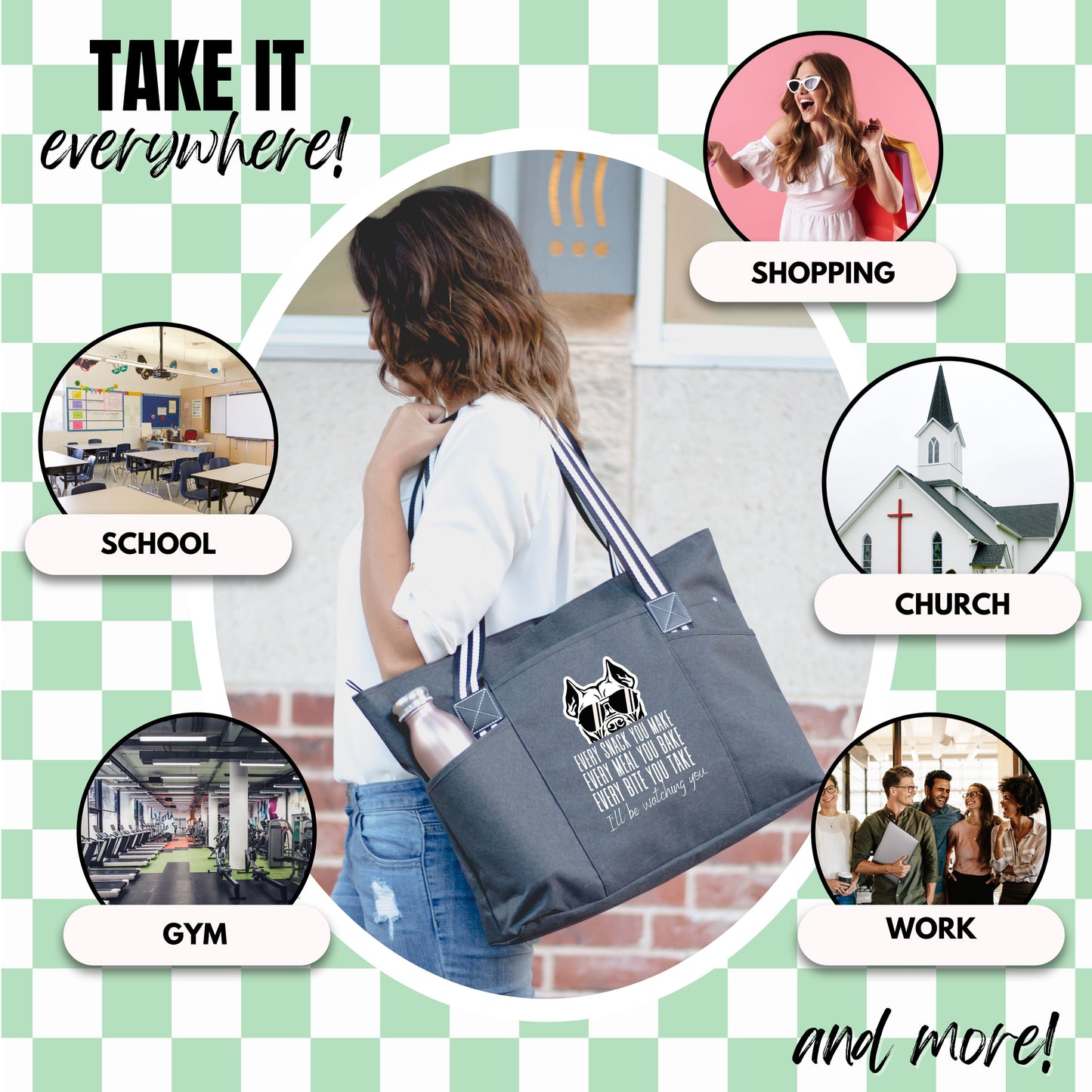 I'll Be Watching You Funny Dog Tessa Black Bag