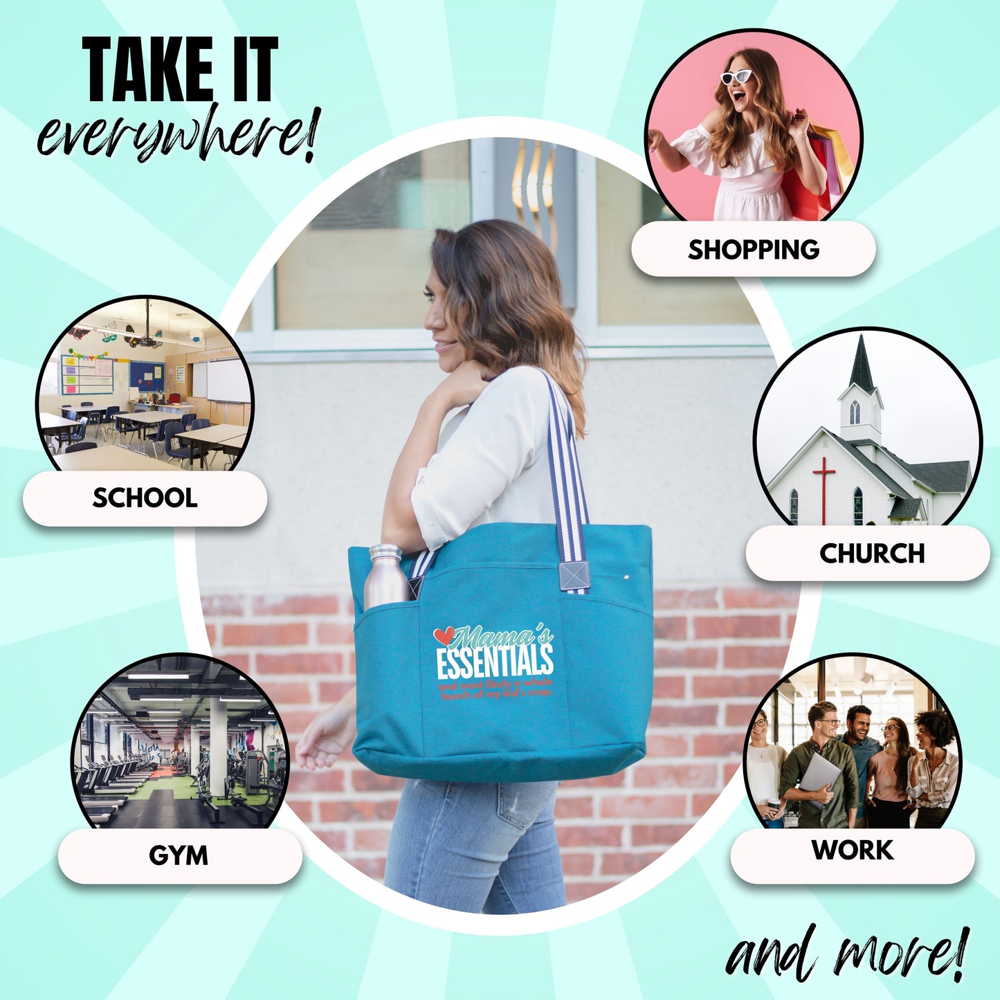 Mama's Essentials Tessa Teal Tote Bag