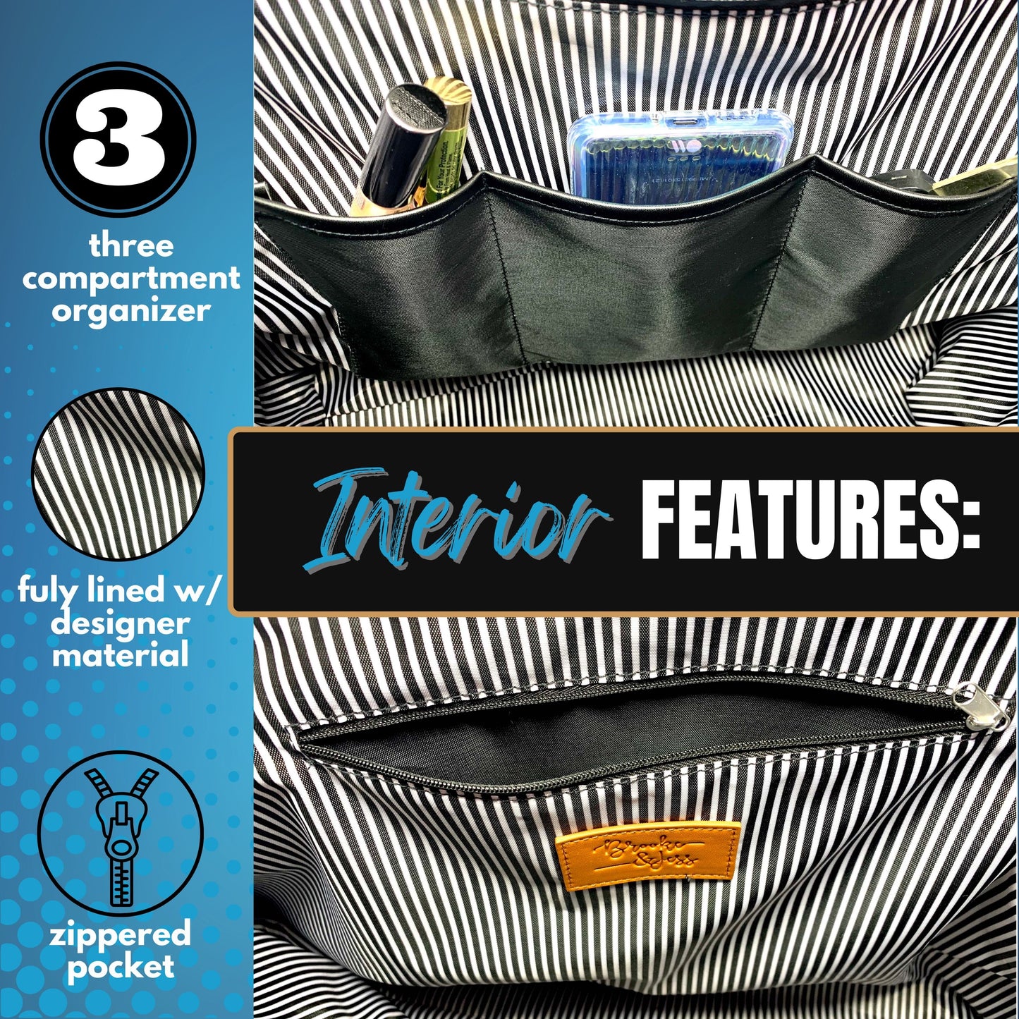 Custom-Designed & Personalized BLACK Tessa Tote Bag with Multiple Zippers and Compartments (Copy) (Copy)