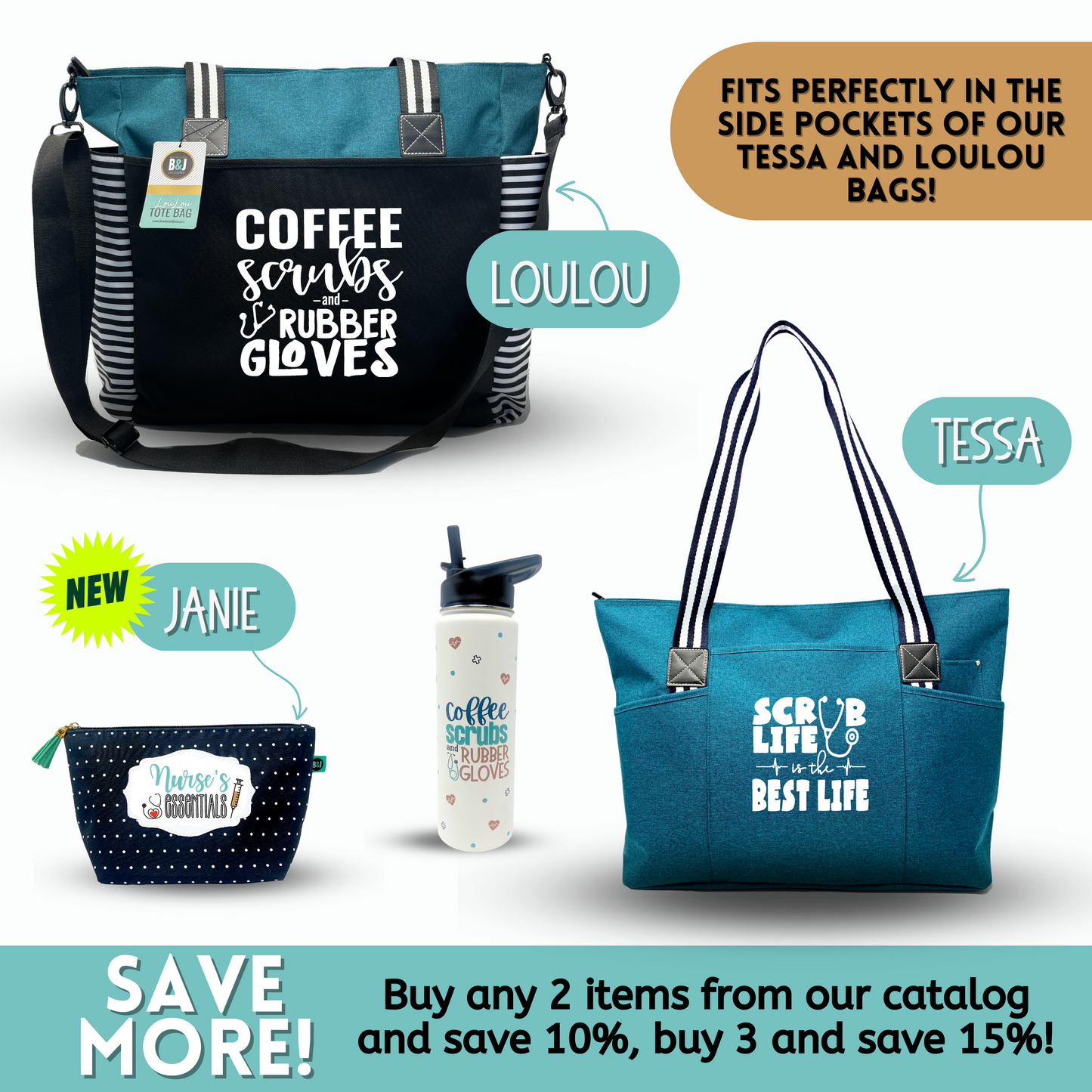 Nurse Gifts for Women - Coffee Scrubs and Rubber gloves full color water bottle