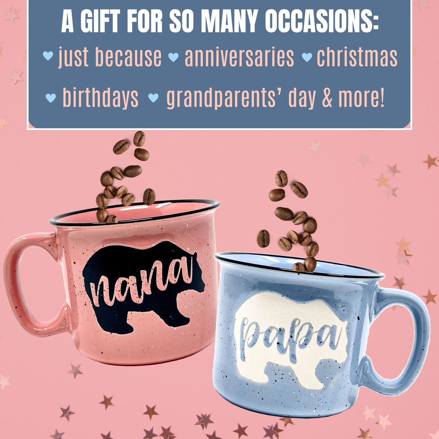 Nana Bear & Papa Bear Coffee Mug Gift Set - Cute, Large Coffee Cup Sets for Parents, Couples, Grandparents - Unique Fun Gifts for Him, Her, Birthday, Anniversary, Mother's Day, Father's Day, Christmas