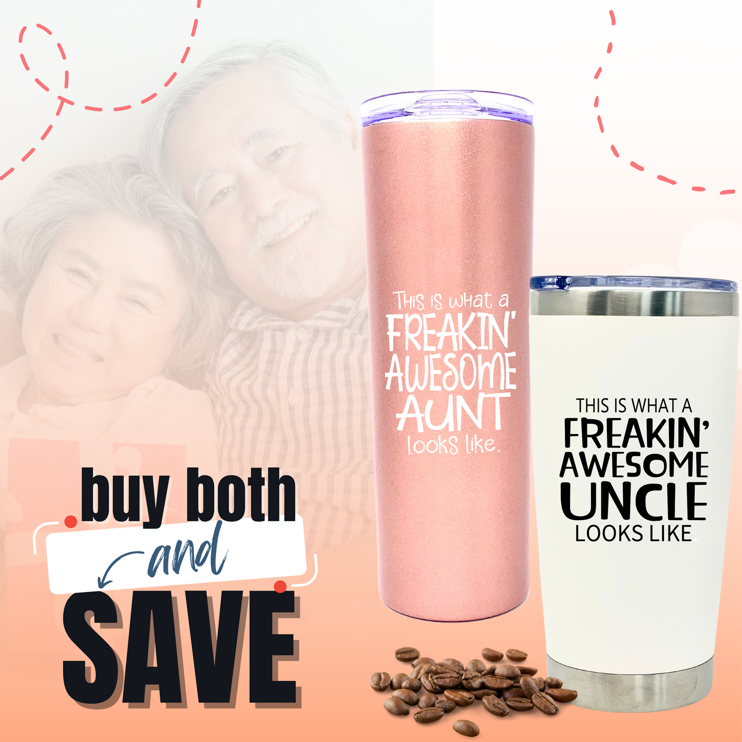 Funny Aunt and Uncle 20 oz Tumbler Gift Set
