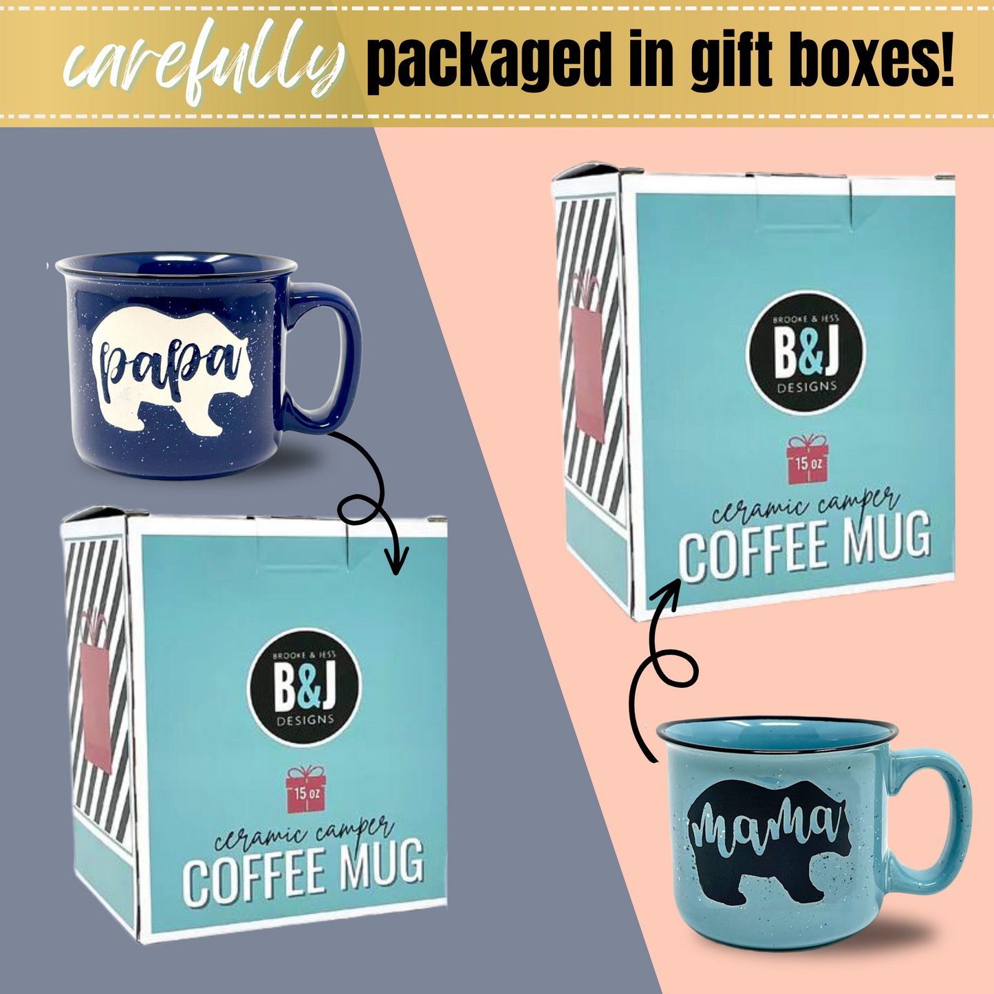 Mama Bear & Papa Bear Coffee Mug - Cute Coffee Cups for Men and Women - Unique Fun Gifts for Him, Her, Mother's Day, Father's Day, Christmas (Mama Bear Teal & Papa Bear Dark Blue Gift Set)