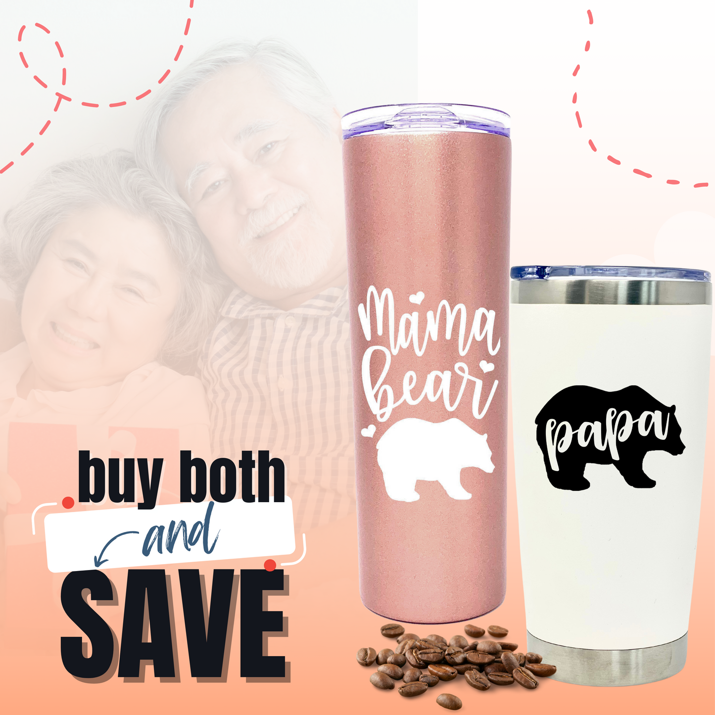 Mom and Dad Gift Coffee Mug - Mama Bear and Papa Bear Tumbler - Mom and Dad Cup - Cute Gifts for Mother, Father, New Moms and Dads for Christmas, Birthday, Mother's Day, and Father's Day (Mama Bear and Papa Bear 20 oz Gift Set)