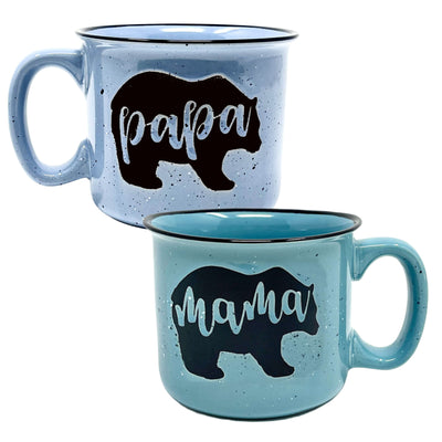 Mama Bear Coffee Mug for Mom, Mother, Wife - Cute Coffee Cups for Women - Unique Fun Gifts for Her, Mother's Day, Christmas (Mama Bear Teal and Papa Bear Light Blue Gift Set)