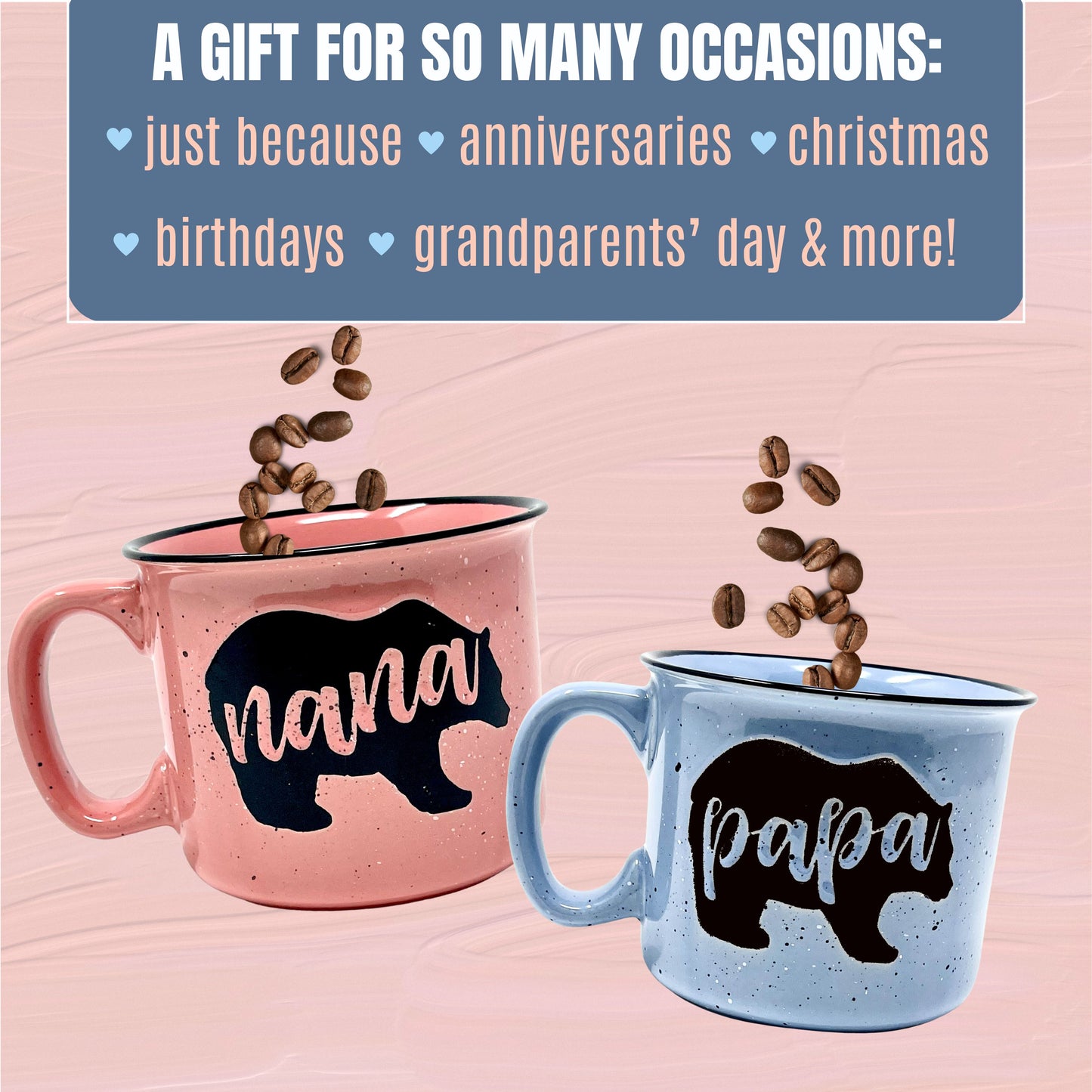 Nana Bear Cute Coffee Mug for Grandma, Grandmother - Grandma Gifts, Mother's Day, Christmas, Birthday (Nana Bear Coral and Papa Bear Dark Blue Gift Set)