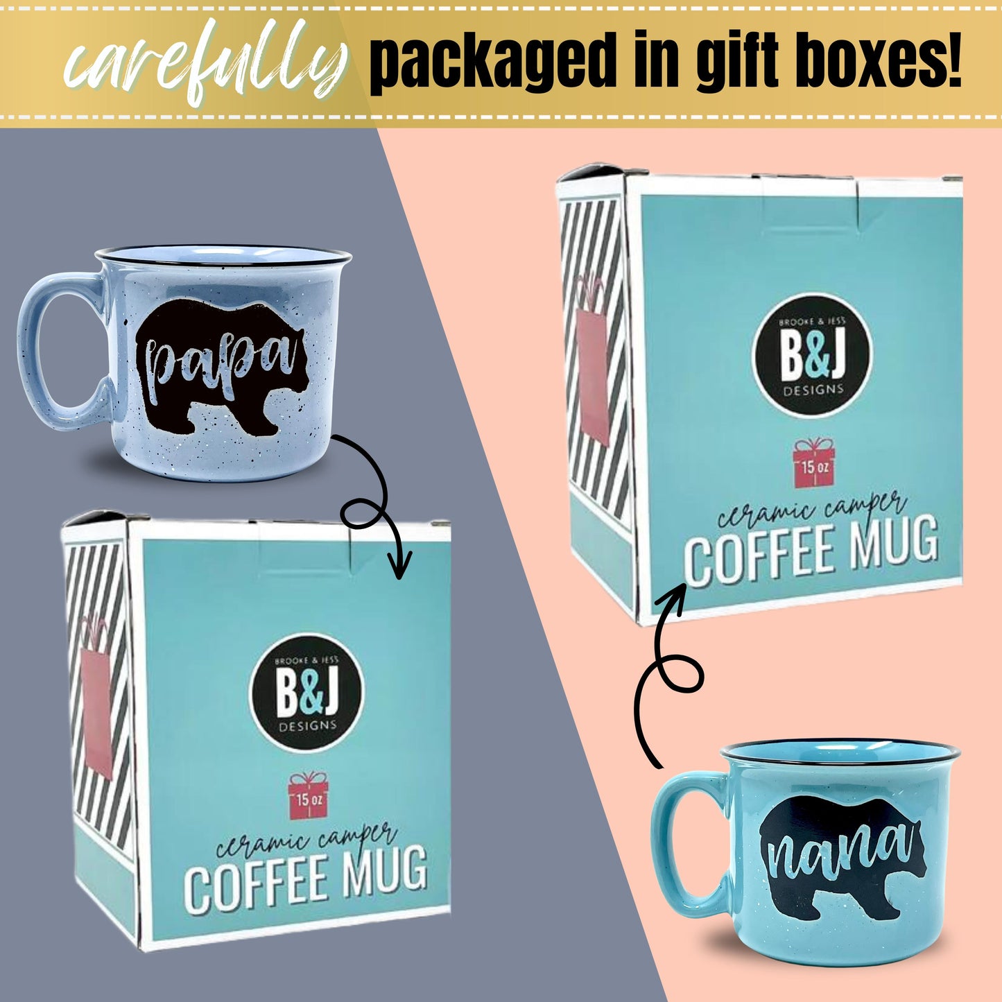 Nana Bear Cute Coffee Mug for Grandma, Grandmother - Grandma Gifts, Mother's Day, Christmas, Birthday (Nana Bear Teal and Papa Bear Light Blue Gift Set)