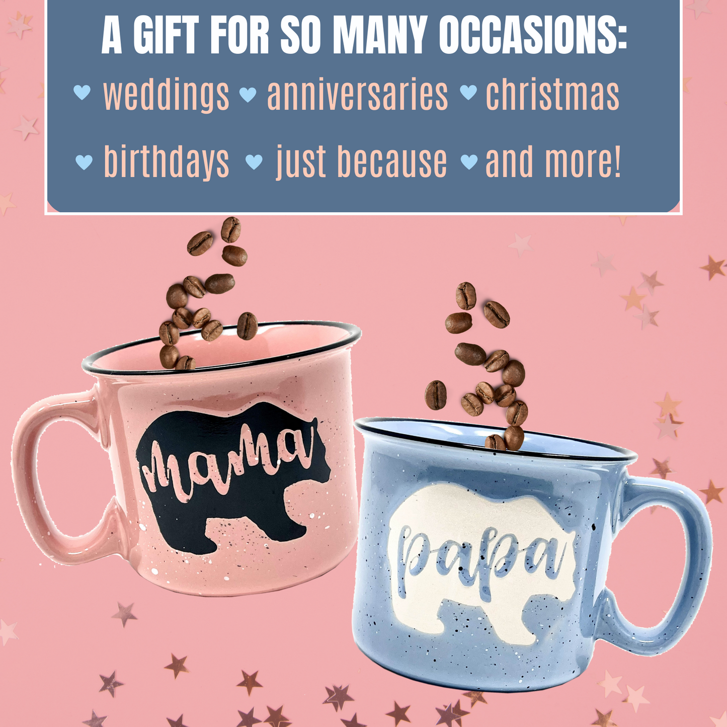 Mama Bear & Papa Bear Coffee Mug - Cute Coffee Cups for Men and Women - Unique Fun Gifts for Him, Her, Mother's Day, Father's Day, Christmas (Mama Bear Coral & Papa Bear Light Blue Gift Set)