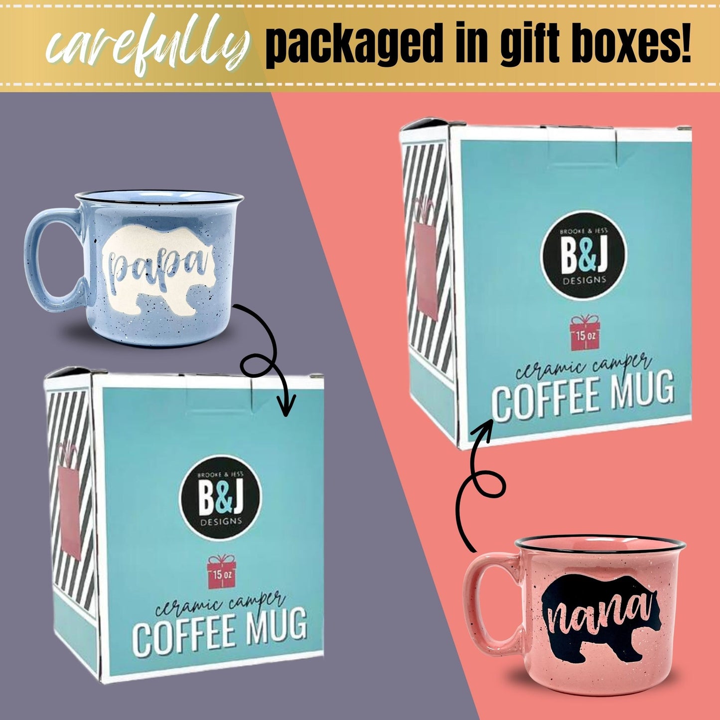 Nana Bear & Papa Bear Coffee Mug Gift Set - Cute, Large Coffee Cup Sets for Parents, Couples, Grandparents - Unique Fun Gifts for Him, Her, Birthday, Anniversary, Mother's Day, Father's Day, Christmas