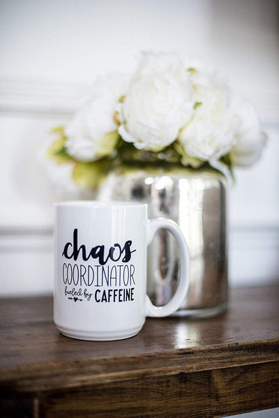 Chaos Coordinator Fueled by Caffeine 15oz White Ceramic Mug Utah Outlet Deal