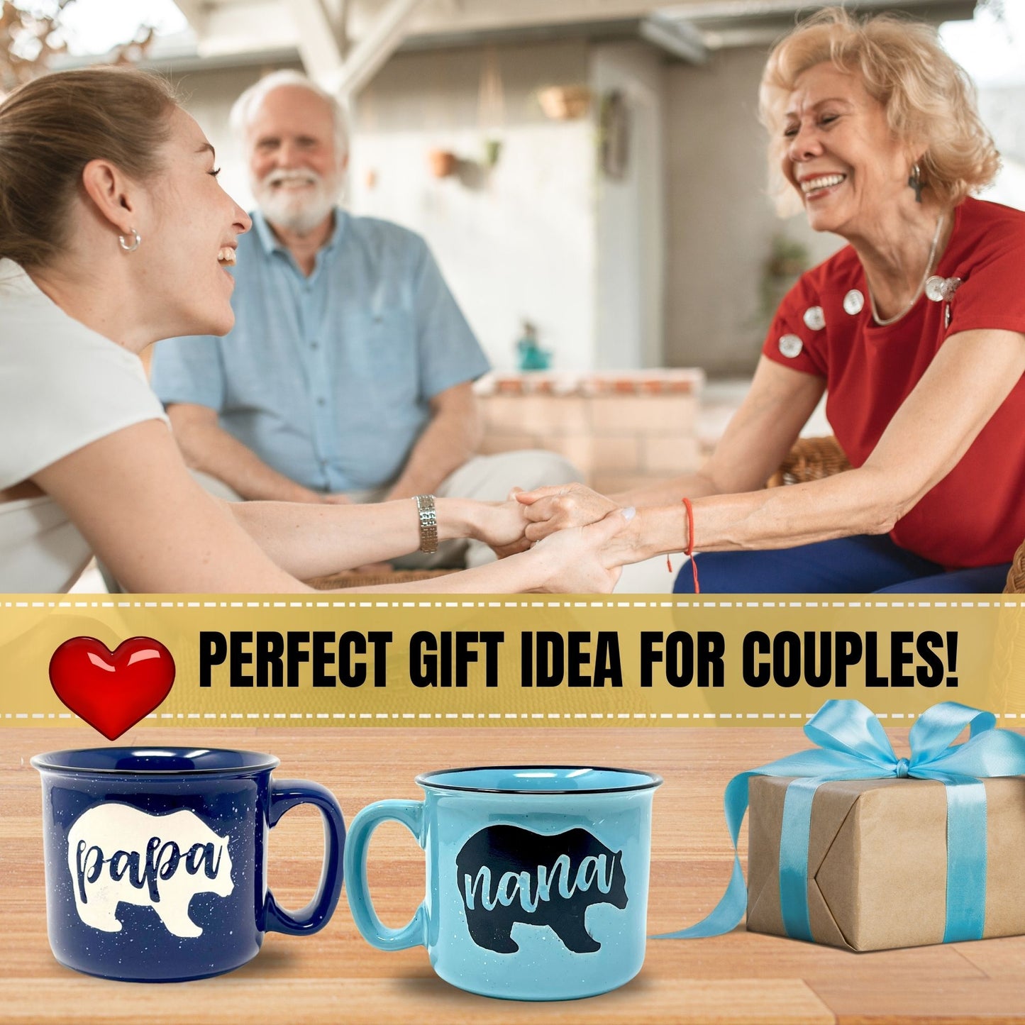 Nana Bear Teal & Papa Bear Navy Blue Coffee Mug Gift Set - Cute, Large Coffee Cup Sets for Parents, Couples, Grandparents - Unique Fun Gifts for Him, Her, Birthday, Anniversary, Mother's Day, Father's Day, Christmas
