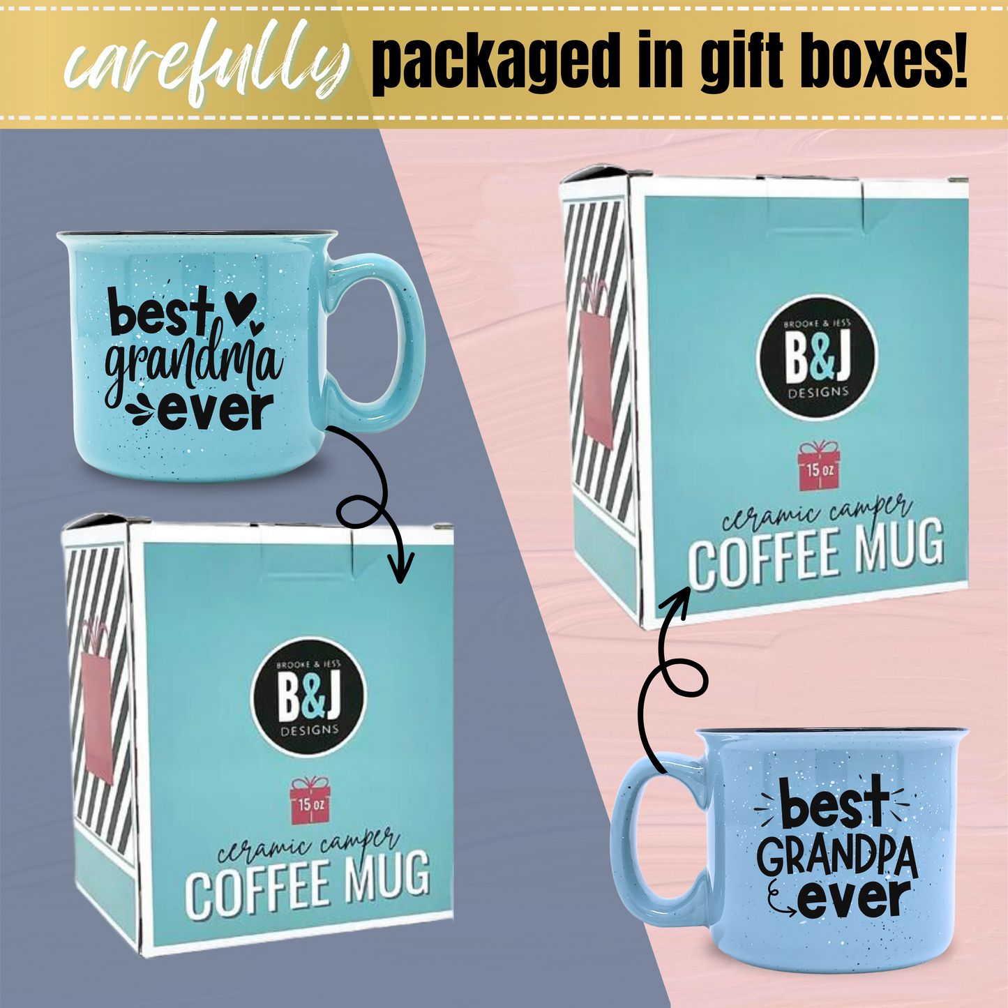 Best Grandma Grandpa Ever Cute Coffee Mug for Grandma, Grandmother - Grandma Gifts, Mother's Day, Christmas, Birthday (Best Grandma Ever and Best Grandpa Ever Gift Set)