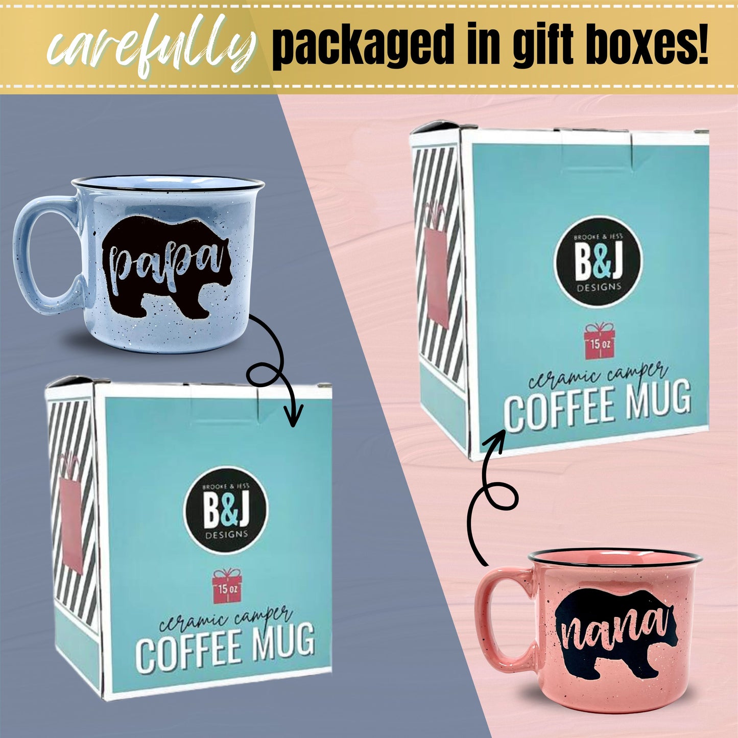 Nana Bear Cute Coffee Mug for Grandma, Grandmother - Grandma Gifts, Mother's Day, Christmas, Birthday (Nana Bear Coral and Papa Bear Dark Blue Gift Set)