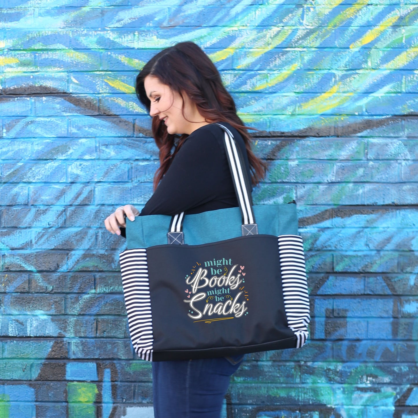 Books or Snacks LouLou Mom Teal Tote Bag