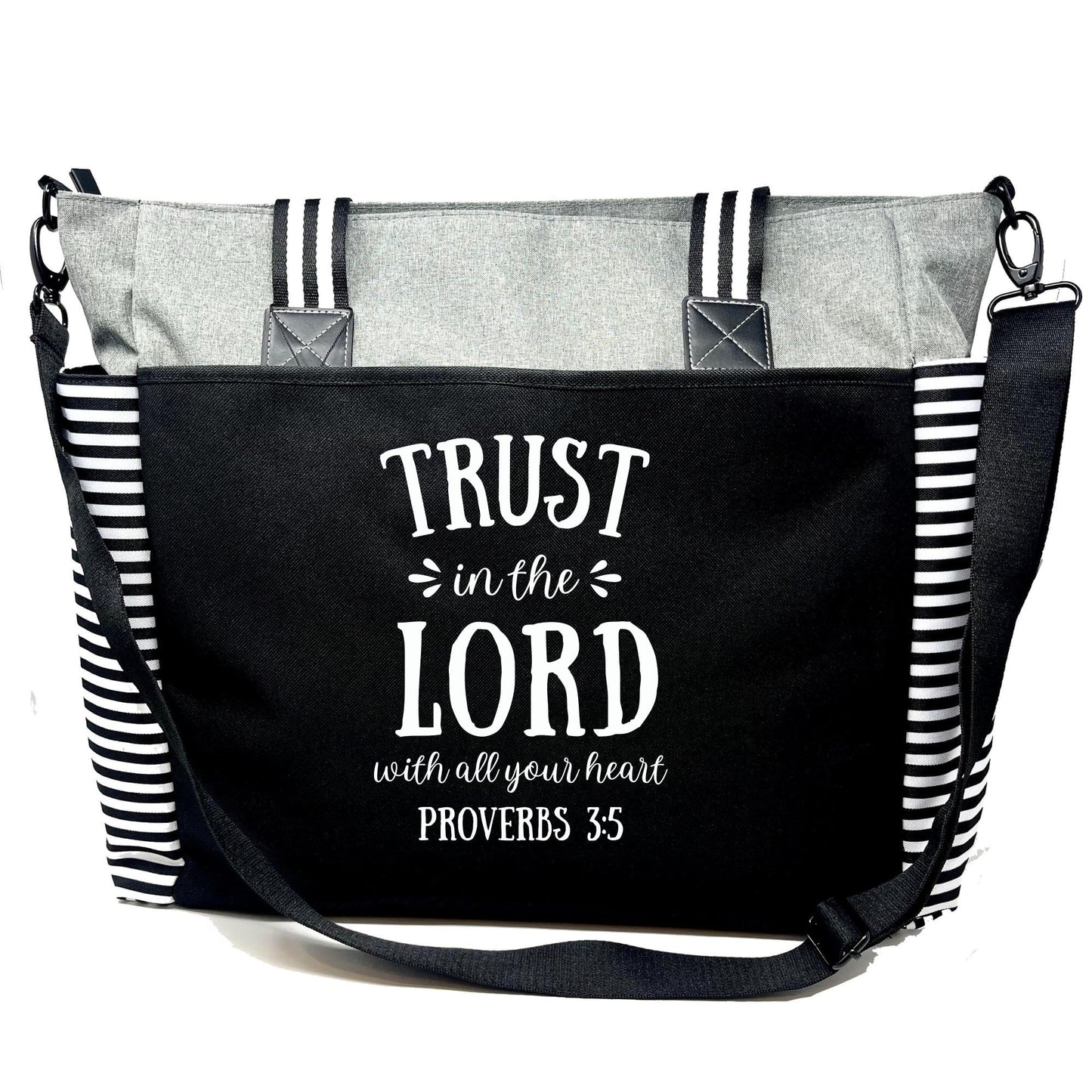 Large Zippered Inspirational Tote Bags for Women - Christian Gift Ideas (Trust in the Lord Lou Lou Gray)
