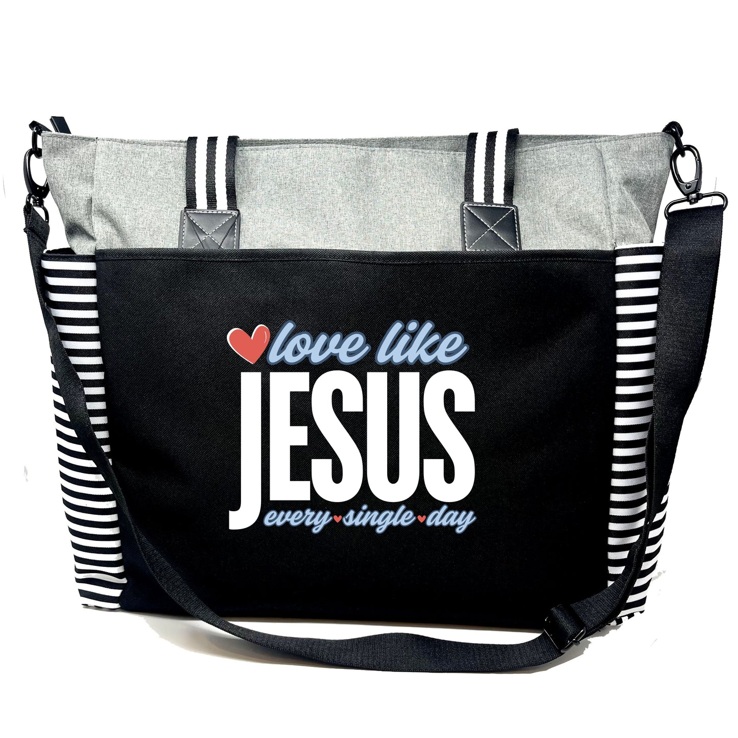 Love Like Jesus Gray LouLou Tote Bag with 15 Pockets