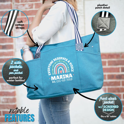 Custom-Designed & Personalized TEAL Tessa Tote Bag with Multiple Zippers and Compartments