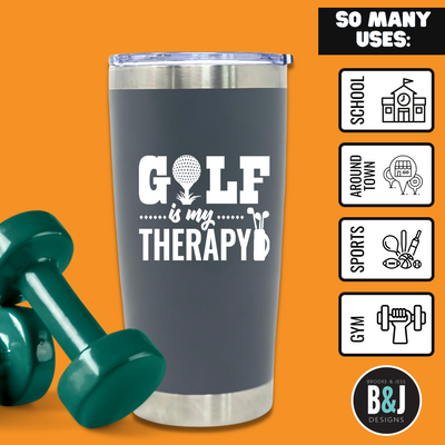 Golf Therapy 20 oz Gray Tumbler for Golfers