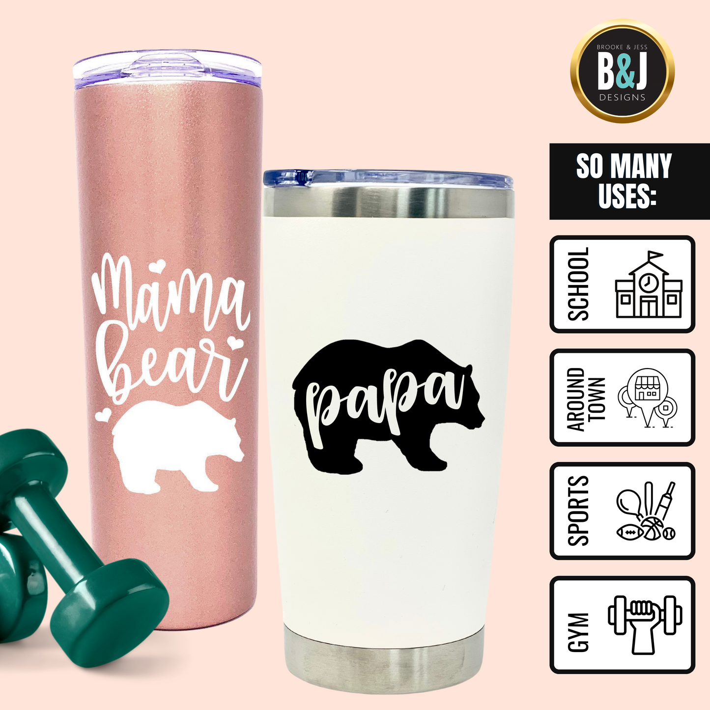 Mom and Dad Gift Coffee Mug - Mama Bear and Papa Bear Tumbler - Mom and Dad Cup - Cute Gifts for Mother, Father, New Moms and Dads for Christmas, Birthday, Mother's Day, and Father's Day (Mama Bear and Papa Bear 20 oz Gift Set)