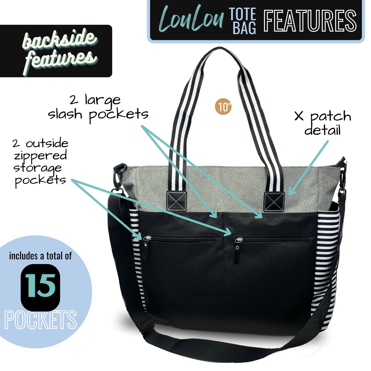 All You Need is Love and a Dog Gray LouLou Tote Bag with 15 Pockets