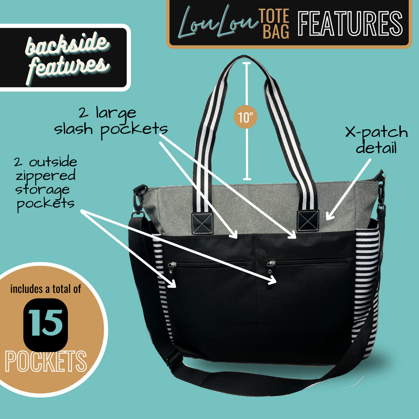 Custom-Designed & Personalized GRAY LouLou Tote Bag with Multiple Zippers and Compartments (Copy)