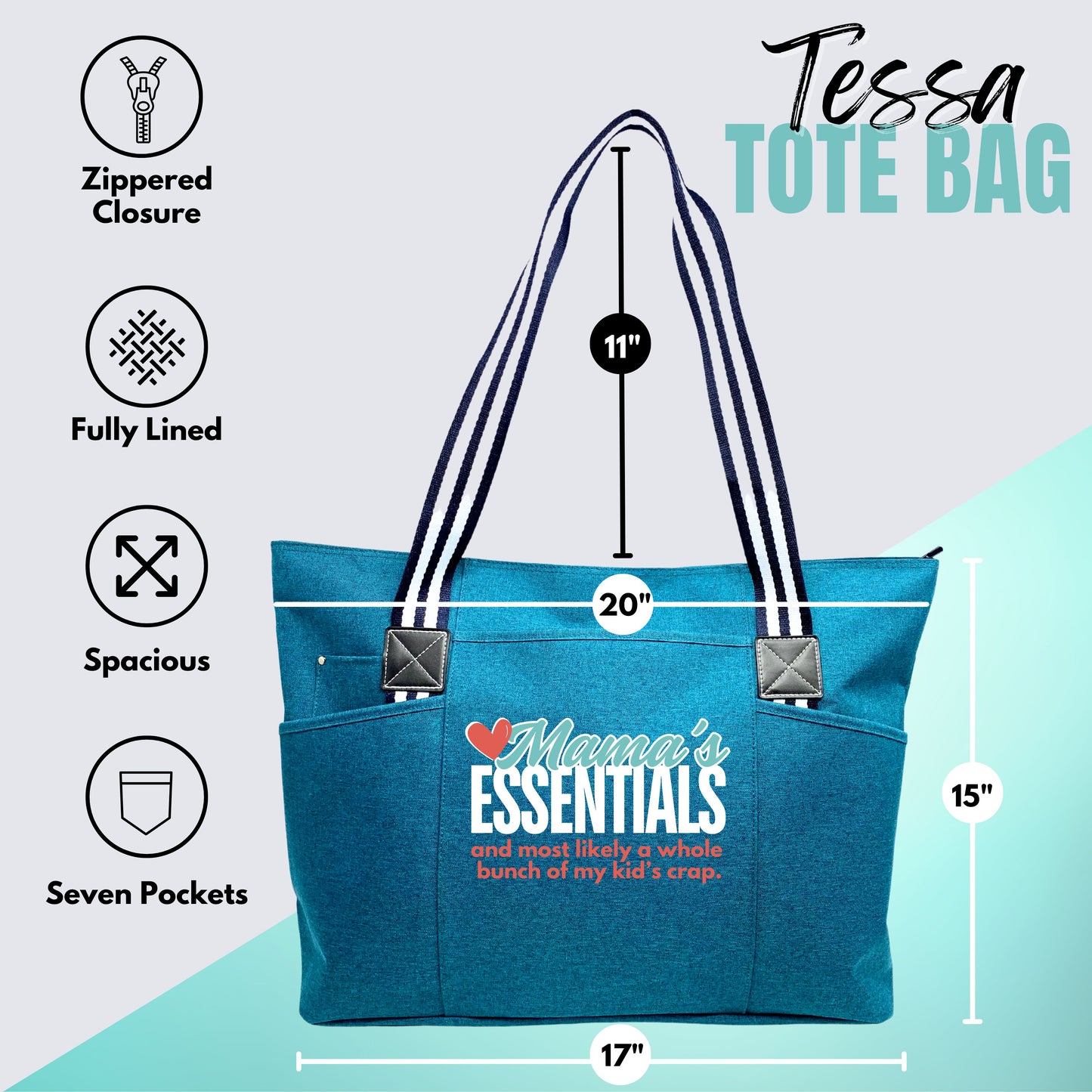 Mama's Essentials Tessa Teal Tote Bag