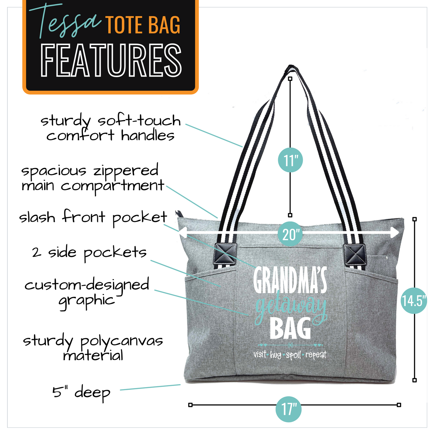 Grandma's Getaway Tessa Gray Tote Bag for Grandmothers