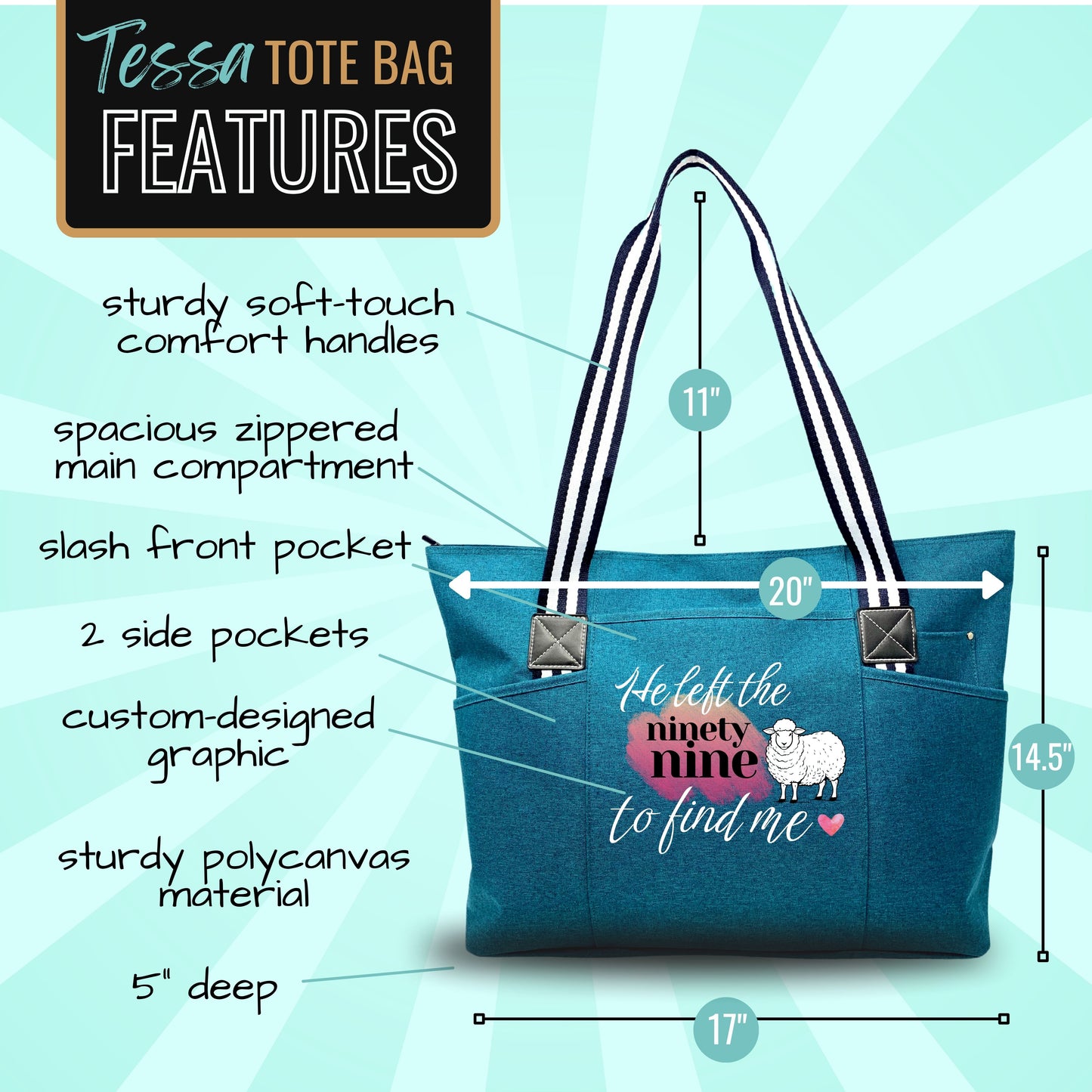 He Left the Ninety Nine to Find Me Tessa Tote Bag With Pockets and Zippers