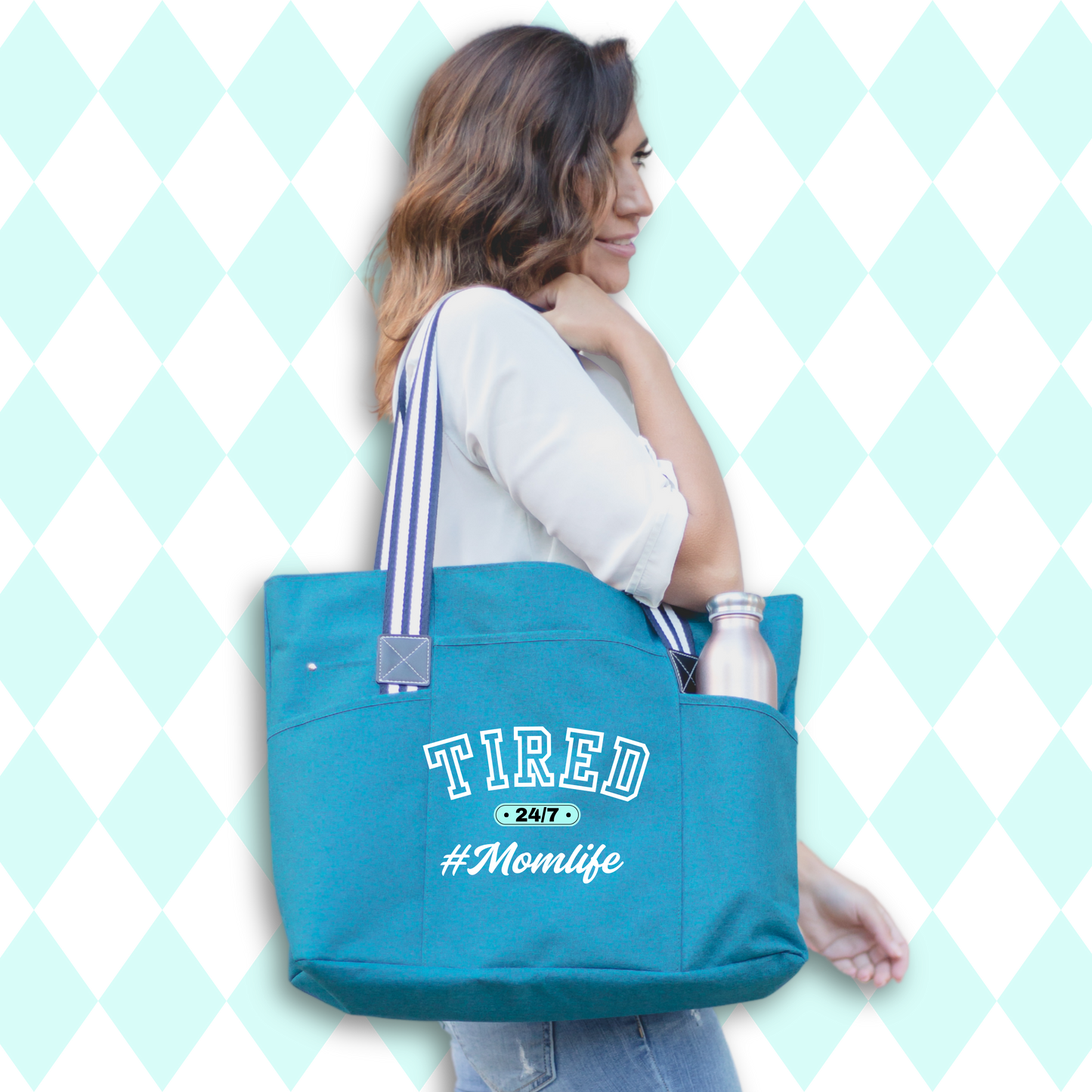 Tired 24/7 #MomLife Teal Tessa Tote Bag