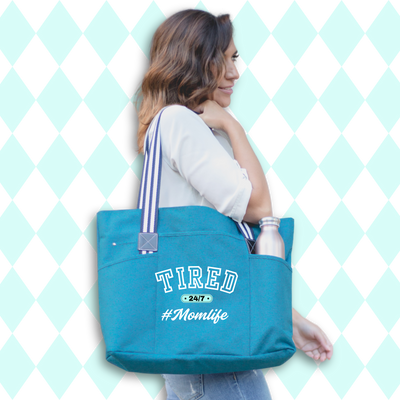 Tired 24/7 #MomLife Teal Tessa Tote Bag