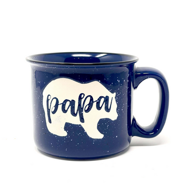 Papa Bear 15 oz Navy Ceramic Mug with White Bear