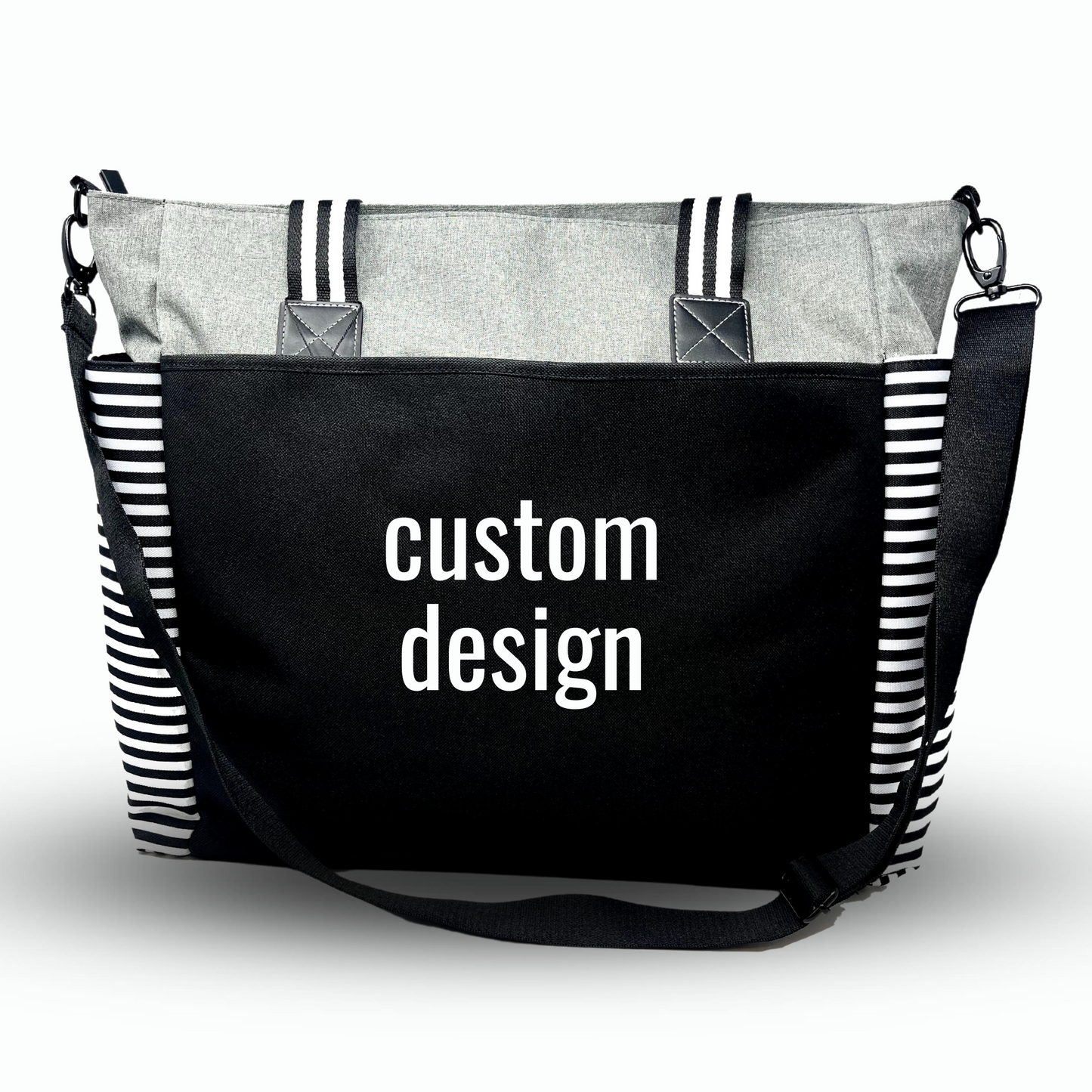 Custom-Designed & Personalized GRAY LouLou Tote Bag with Multiple Zippers and Compartments (Copy)
