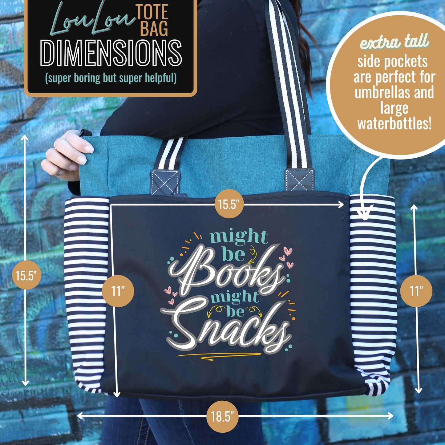 Books or Snacks LouLou Mom Teal Tote Bag