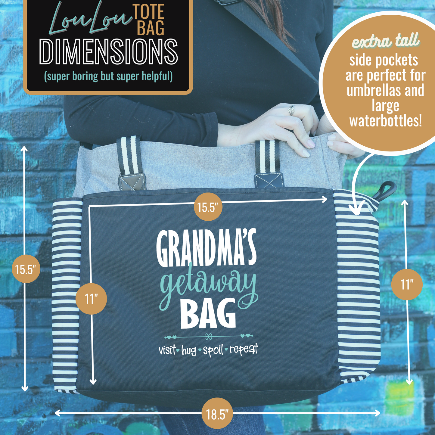 Grandma Getaway LouLou Gray Tote Bag for Grandmothers