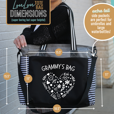 Custom-Designed & Personalized GRAY LouLou Tote Bag with Multiple Zippers and Compartments